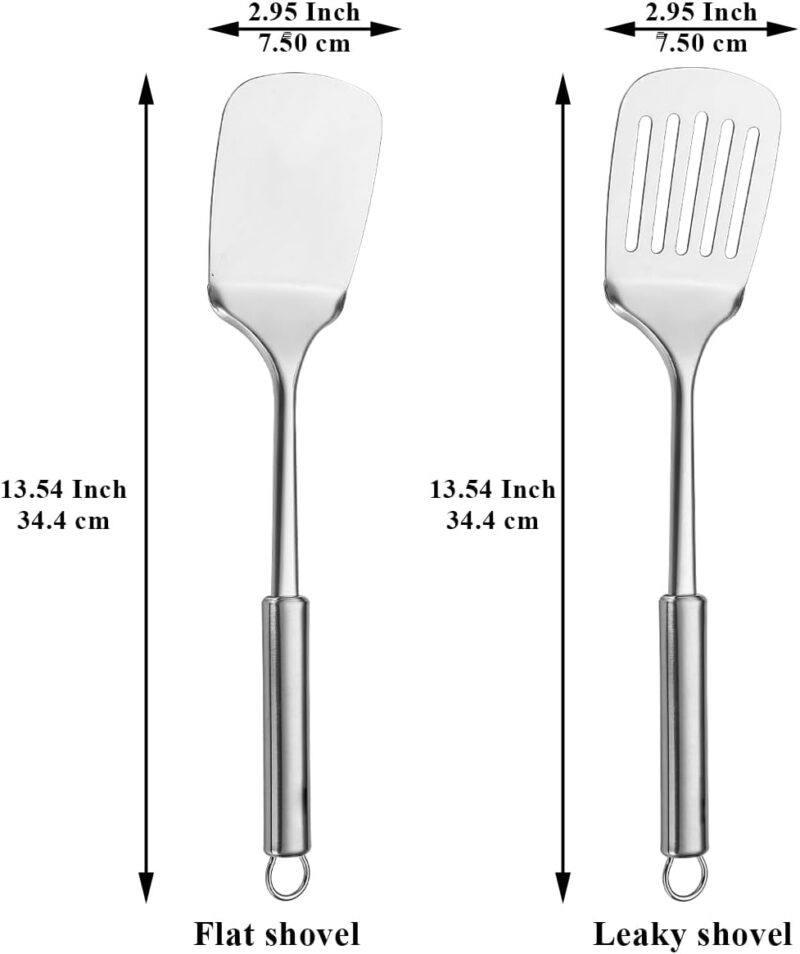 Stainless Steel Spatulas Set,  Silver Slotted , Solid , Heavy Duty Sturdy Kitchen Spatula High Heat Resistant, Ideal Cookware for Fish,Eggs,Pancakes, Dishwasher Safe, Easy to Clean - Image 2