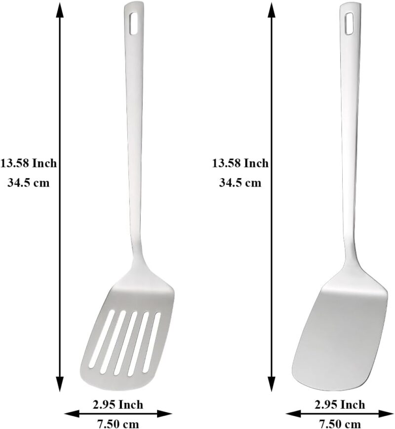 Stainless Steel Spatulas Set, Silver Slotted , Solid , Kitchen Spatulas for Nonstick Cookware, Dishwasher Safe, Easy to Clean - Image 2