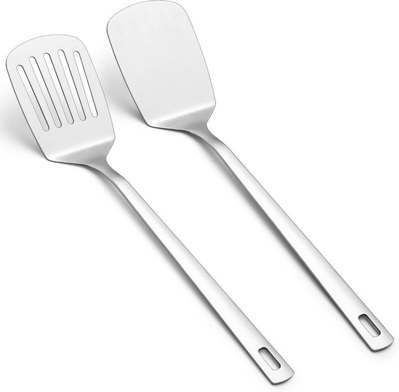 Stainless Steel Spatulas Set, Silver Slotted , Solid , Kitchen Spatulas for Nonstick Cookware, Dishwasher Safe, Easy to Clean