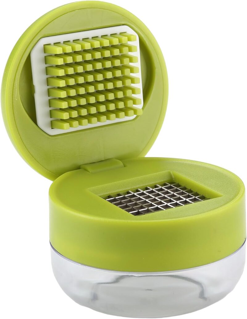2PCS Garlic Presses, Garlic Chopper, Stainless Steel Blades Cutter, Crusher, Mincer, and Storage Container - Includes 2PCS mini Brushes - Suitable for both Home and Camping – (Green) - Image 2