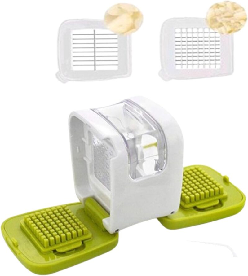 Garlic Press,Double cutting Crusher, Cutter, Mincer, and Storage Container (Green). - Image 2