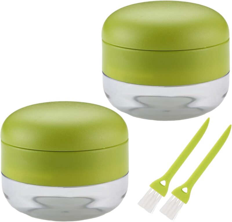 2PCS Garlic Presses, Garlic Chopper, Stainless Steel Blades Cutter, Crusher, Mincer, and Storage Container - Includes 2PCS mini Brushes - Suitable for both Home and Camping – (Green)