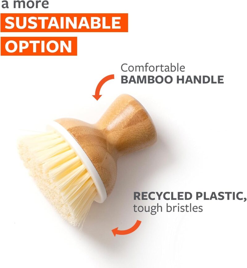 Full  - Bamboo Dish Brush – Ergonomic Palm Scrubber with Handle for Kitchen Cleaning, White, Pack of 1 - Image 2