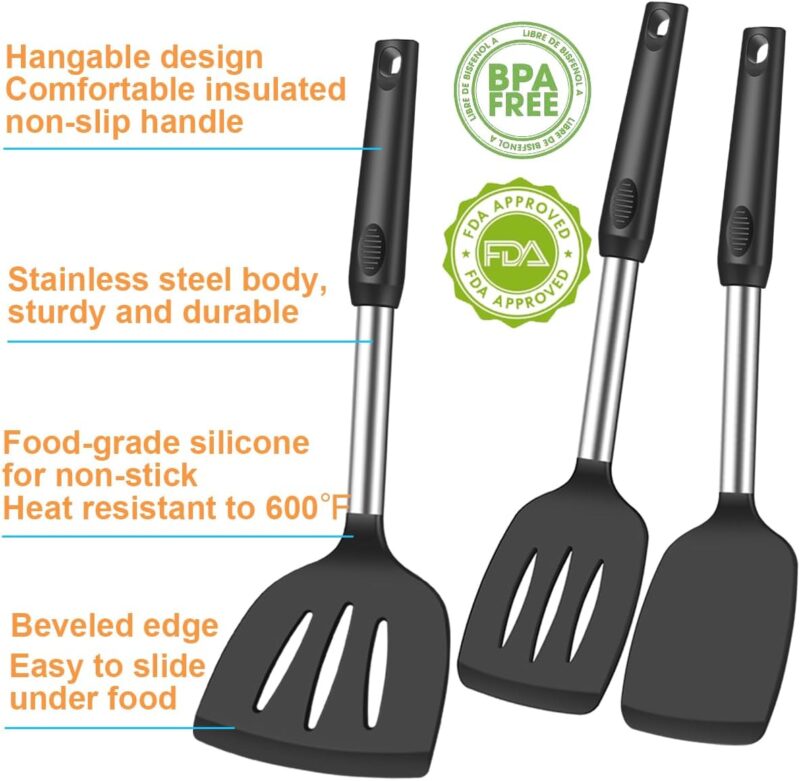 Spatula Set Silicone Spatula Heat Resistant Spatulas for Nonstick Cookware Rubber Spatula  Fish Wok Spatula, Large Nonstick Silicone Egg Spatula for kitchen use Cooking Utensils Set - Image 2