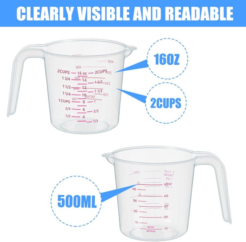 3 Pack Measuring Cup Set, Includes 250Ml (1-Cup), 500Ml (2-Cup) and 1000Ml (4-Cup) Plastic Liquid Measuring Cups- Baking, Cooking, Mixing & Measuring Cups, Essential Kitchen Tools - Image 2