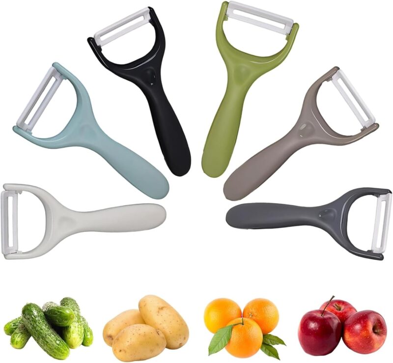 6-Pack Vegetable Peelers for Kitchen，Y Ceramic Peeler Safe Potato Peeler Set for Apple Veggie Carrot Fruit Zucchini Cucumber Peelers Bulk with Non-Slip Handle (Y)