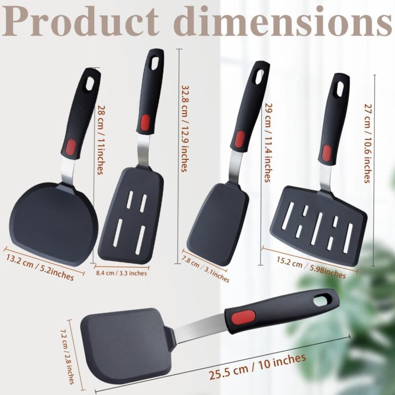 Silicone Spatula , 5-Pack Spatulas Silicone Set for Nonstick Cookware, 600°F Heat Resistant Kitchen Cooking Utensils Set for Egg, Pancake Dishwasher Safe - Image 2