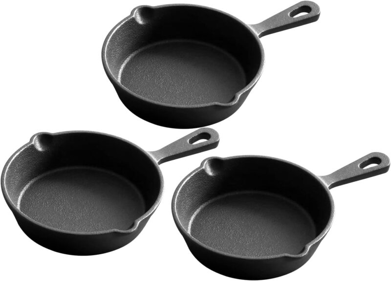 Pre-Seasoned 4.7-Inch Mini Cast Iron Skillet 3 Pack, Frying Pan, Indoor Outdoor Use