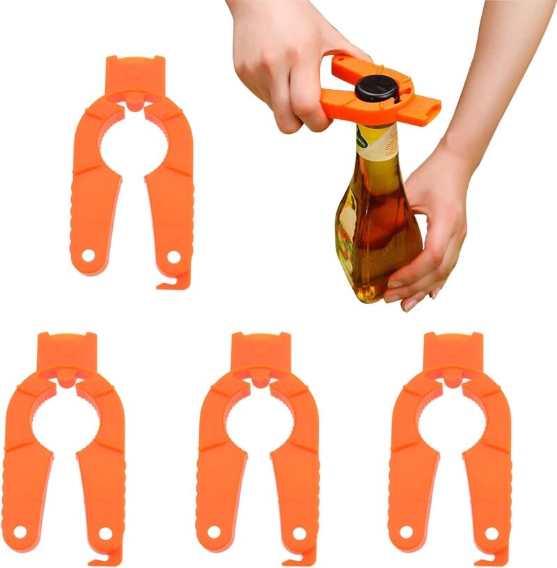 4 PACK Multifunctional Kitchen Bottle Opener Adjustable Easy Grip Bottle Jar Opener Orange Can Opener Use for Elderly Weak Hands and Arthritic