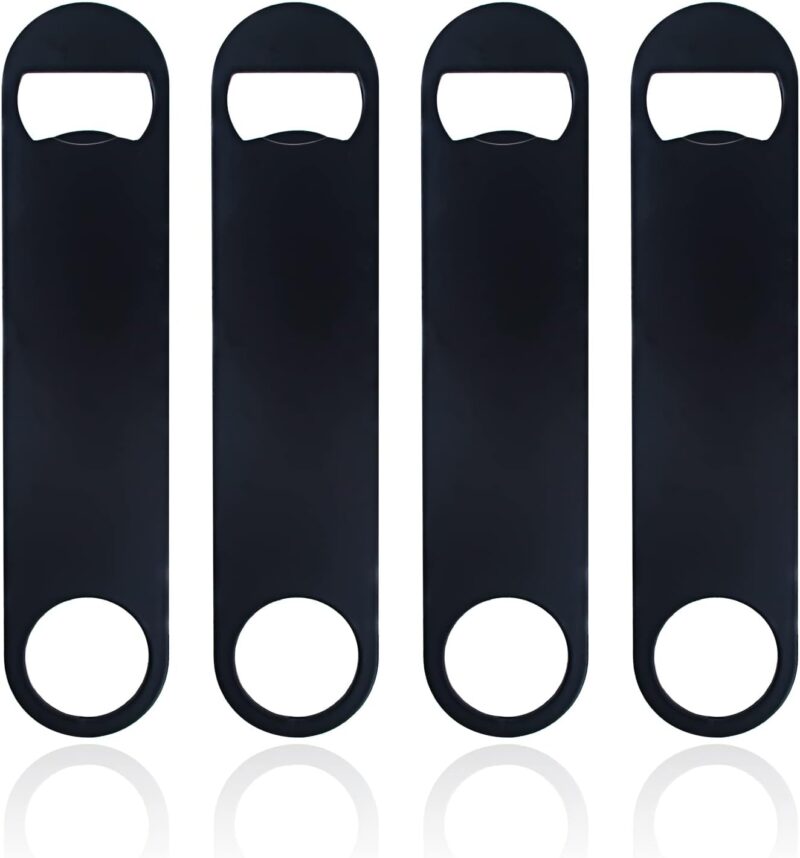 4 PACK Stainless Steel Flat Bottle Opener, Beer Bottle Opener, 7inch, with Exquisite Packaging, for Kitchen, Bar or Restaurant, Black,