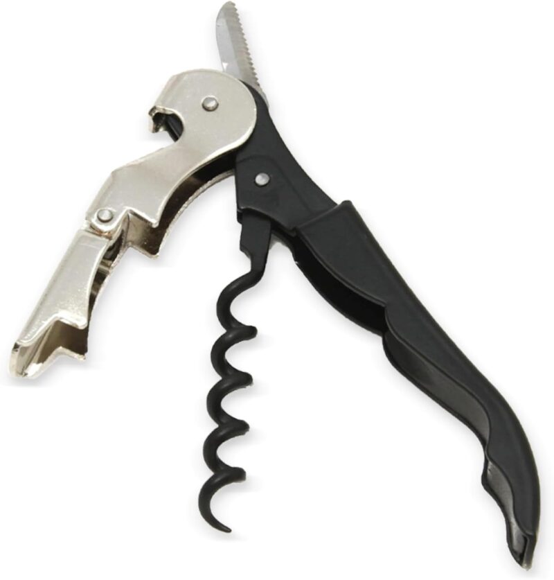 Corkscrew with Foil Cutter and Bottle Opener, 5 inches in Length, Stainless Steel/Black