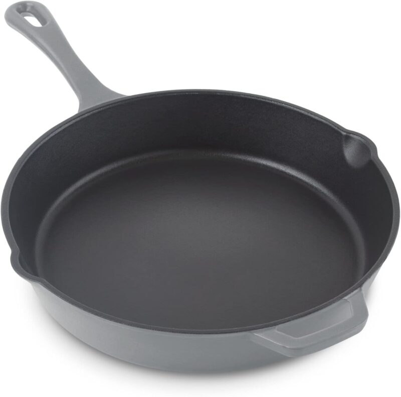 11 Inch Nonstick Cast Iron Skillet, Titanium Ceramic Coated Frying Pan, Grey