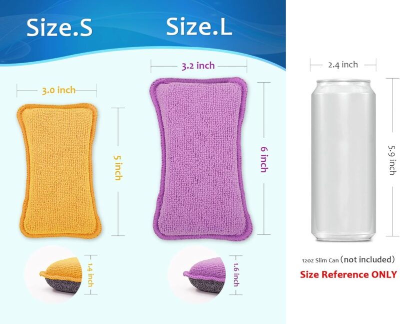 Dish Sponges Kitchen, Microfiber Cleaning Scrubber for Dishwashing, Sink, Basin and Multi-Pupose, Non-Scratch, Size.S Pack of 8 - Image 2