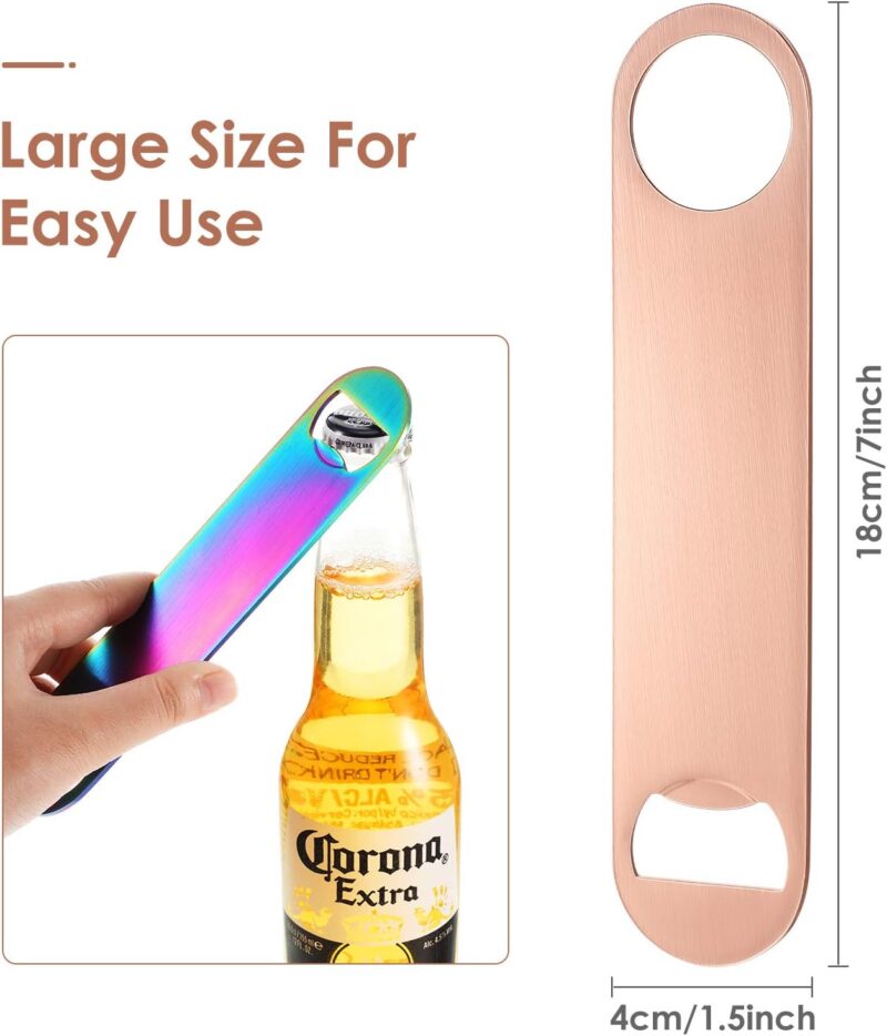 4 Pcs Heavy Duty Stainless Steel Flat Bottle Opener Bartender 7 Inch Solid Beer Opener for Bar Kitchen Wedding Birthday Party(Laser, Gradient Pink, Natural, Gold) - Image 2