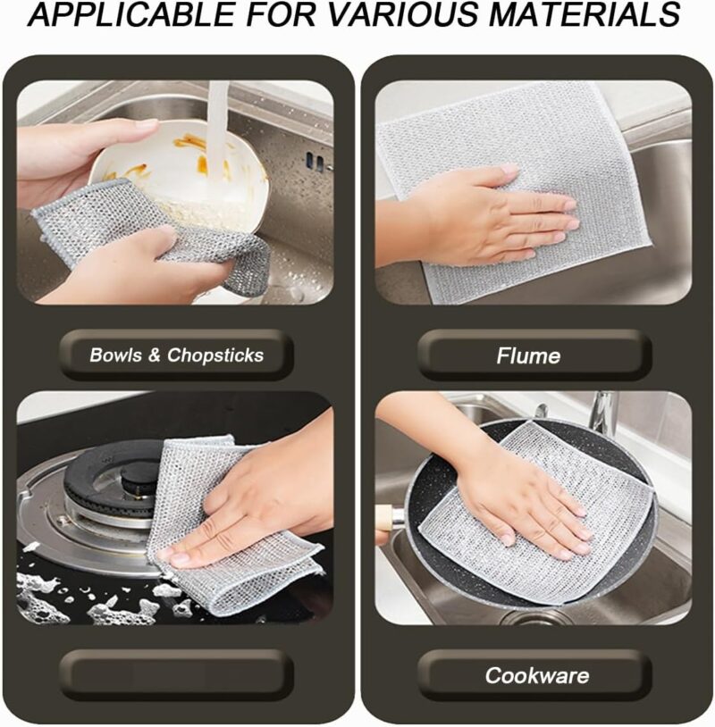 10 PCS Multipurpose Wire Dishwashing Rag for Wet and Dry,Non-Scratch Wire Dishcloth,Scrubbing Wire Dishwashing Rags,Time-Saver Kitchen Wipes Cleaning Cloths (Monolayer) - Image 2