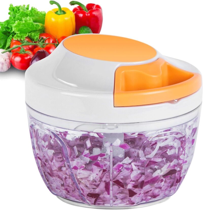 Manual Food Processor Vegetable Chopper, Portable Hand Pull String Garlic Mincer Onion Cutter for Veggies, Ginger, Fruits, Nuts, Herbs, etc.,450ml