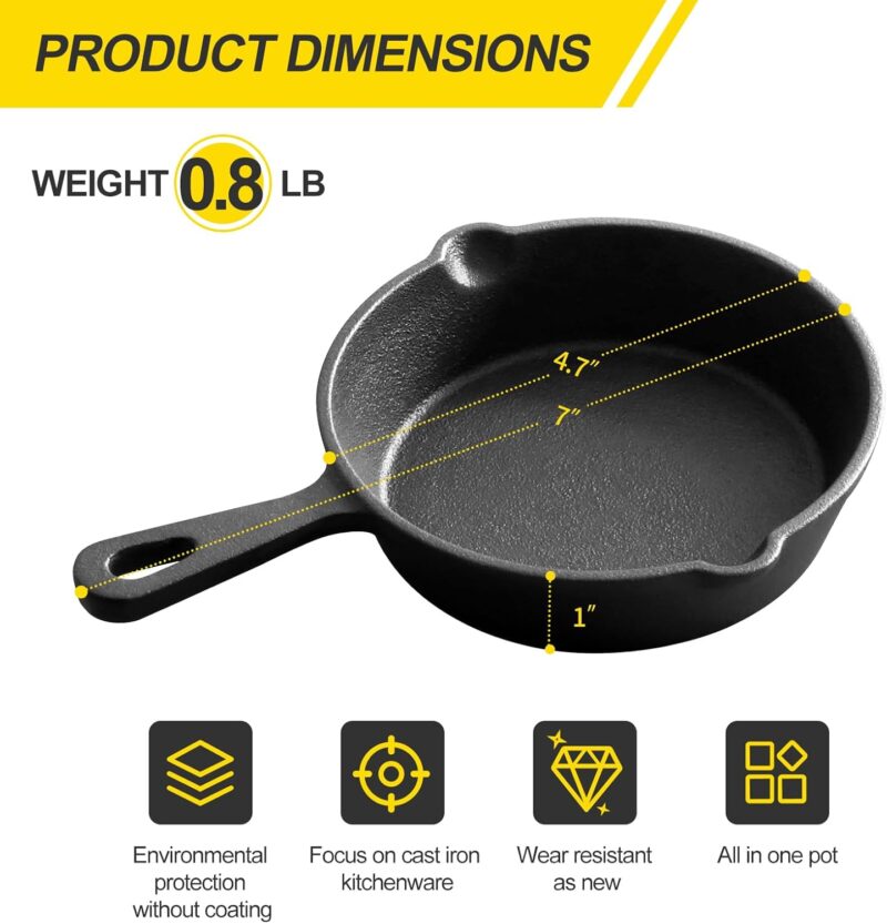 Pre-Seasoned 4.7-Inch Mini Cast Iron Skillet 3 Pack, Frying Pan, Indoor Outdoor Use - Image 2