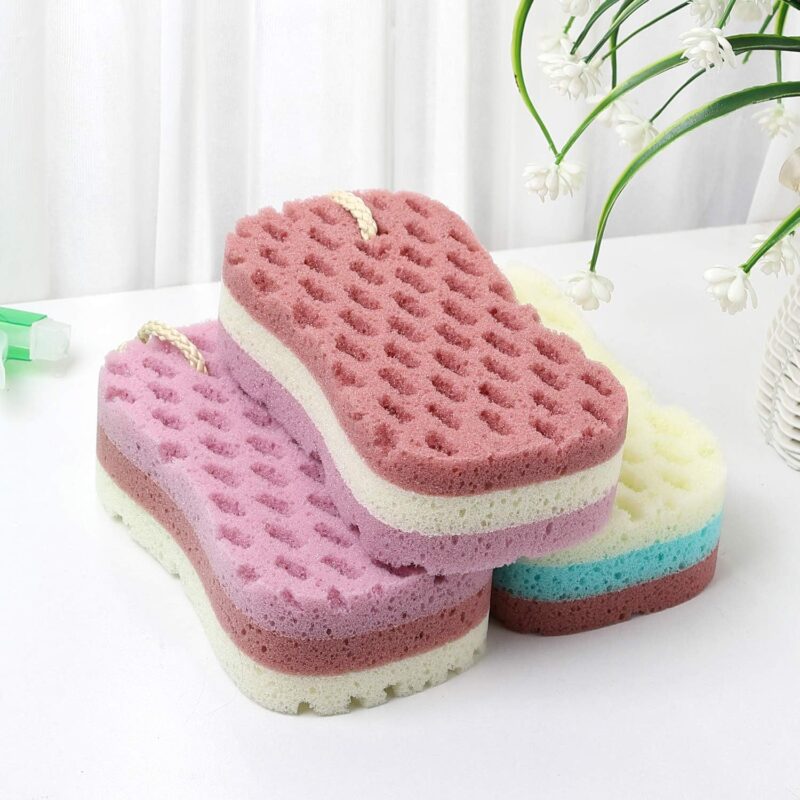 3 Pcs Bath Sponge for Women, Men, Kids, Sponge Loofah Body Scrubber Shower Sponge for Body Wash Bathroom, 3 Colors & Large Size Bathing Sponge Bathing Accessories(Large Size) - Image 2