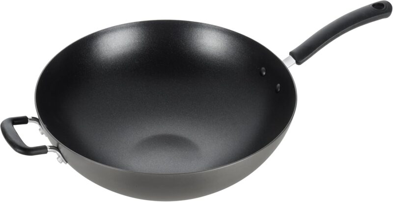 Hard Anodized Nonstick Wok 14 Inch, Oven Broiler Safe 350F, Non Stick Stir-Fry Pan, Cookware, Pots and Pans, Kitchen, Versatile Deep Frying, Sauté, Braise, Stew, Dishwasher Safe, Black
