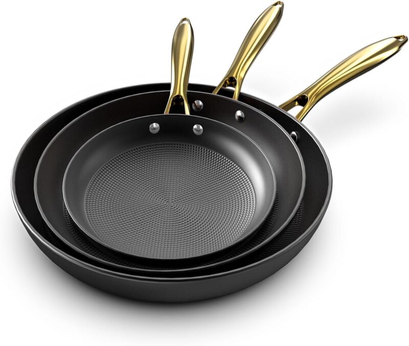 Non Stick Frying Pans, Nonstick Cast Iron Skillets 3 Pcs - 8 Inch, 10 Inch and 12 Inch Nonstick Frying Pan Set, Professional Frying Pans Set, Nonstick Pan with Stay Cool Handle, Best Gifts