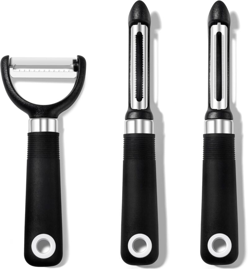 3-Piece Peeler Set, Premium Swivel Vegetable Peeler, Kitchen Gadgets Apple Peeler Potato Peeler Veggie Peeler Fruit Peeler, Dishwasher Safe Kitchen Accessories, Black