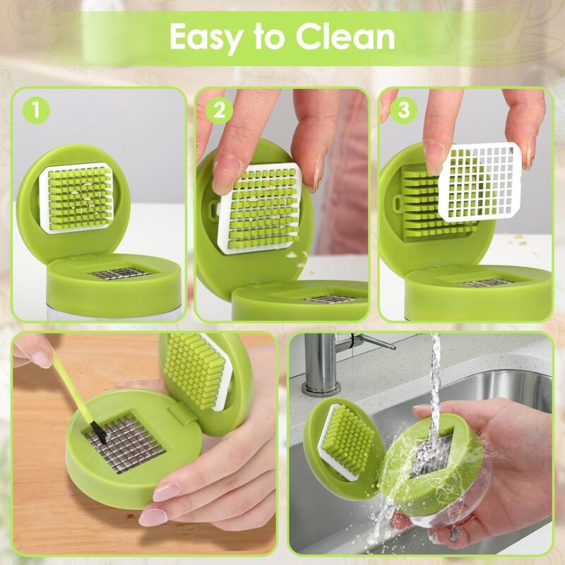 Garlic Press Set, 2 Pieces Garlic Crusher, with Silicone Garlic Peeler and Cleaner Brush, Food Grade Stainless Steel Blades, Easy to Use, for Shredded Garlic, Ginger, and Fruit - Image 2