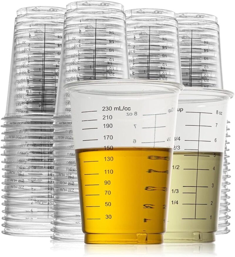 50 Disposable Measuring Cups - 8 Oz | Mixing Cups For Epoxy Resin | Plastic Liquid Dry Measuring Cups | Paint Mixing Cups | Baking Supplies | Baking Tools