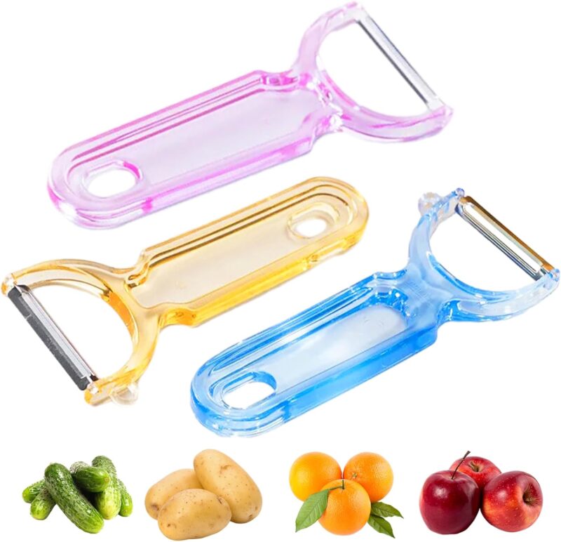3-Pack Vegetable Peelers for Kitchen,Safe Veggie Peeler Set for Potato Apple Carrot Fruit Zucchini Cucumber Peeler Sharp Potatoes Peelers Bulk with Non-Slip Handle (3, Pink/Blue/Yellow)