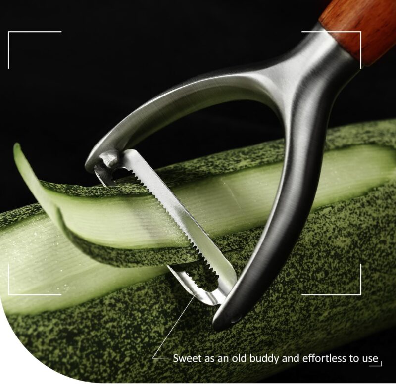 Premium high-end rosewood handle and 304 stainless steel serrated blade - ultra-sharp KULUNER Y-shaped rotary peeler for potatoes, fruits and vegetables, ergonomically designed for easy peeling - Image 2