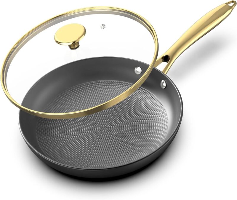 Non stick Frying Pans, Long Lasting 10 Inch Frying Pan with Lid, Professional Cast Iron Skillets Nonstick Frying Pan, Frying Pans Nonstick with Lid and Stay Cool Handle, Valentines Day Gifts