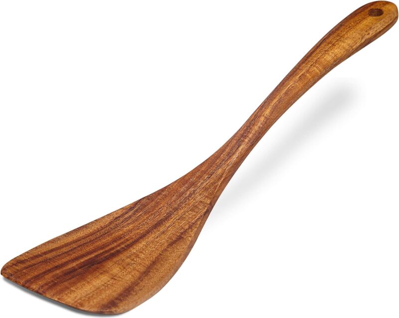 Wooden Spatula Nonstick  Acacia Wood, Right Long Handle Flat Frying Spatulas Handmade for Kitchen Gifts, Ideal Cookware Utensils for Cooking Eggs, Fish, Pancakes