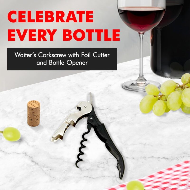 Corkscrew with Foil Cutter and Bottle Opener, 5 inches in Length, Stainless Steel/Black - Image 2