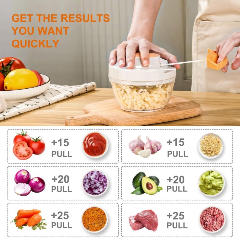 Manual Food Processor Vegetable Chopper, Portable Hand Pull String Garlic Mincer Onion Cutter for Veggies, Ginger, Fruits, Nuts, Herbs, etc.,450ml - Image 2