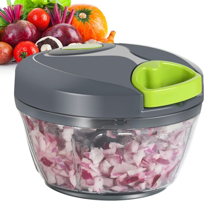 Manual Food Processor Vegetable Chopper, Portable Hand Pull String Garlic Mincer Onion Cutter for Veggies, Ginger, Fruits, Nuts, Herbs, etc., 500ml, Grey