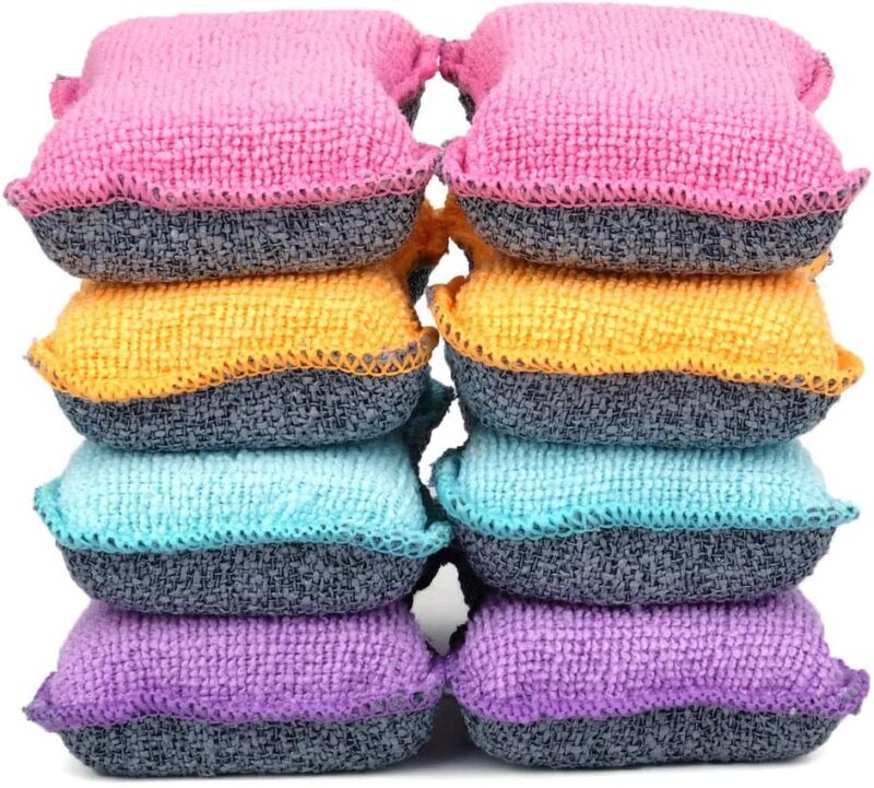 Dish Sponges Kitchen, Microfiber Cleaning Scrubber for Dishwashing, Sink, Basin and Multi-Pupose, Non-Scratch, Size.S Pack of 8