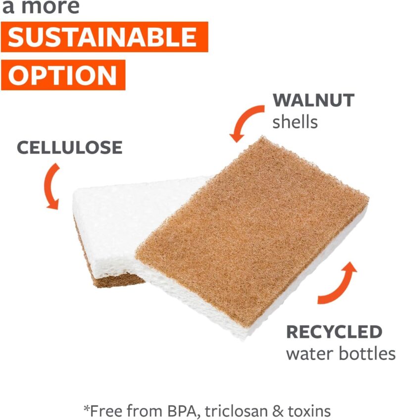 Full Circle In a Nutshell - Healthy, Sustainable Scrubber Sponges made from Walnuts – Powerful, Non-Scratch Kitchen Sponges with Plant-Based Materials - Pack of 2 - Image 2