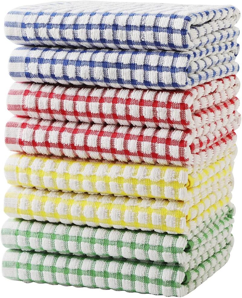 Dish Towels for Kitchen 15x26 Inches, Pack of 8 Cotton Kitchen Towels for Drying Dishes (Multi, 15x26 inches)