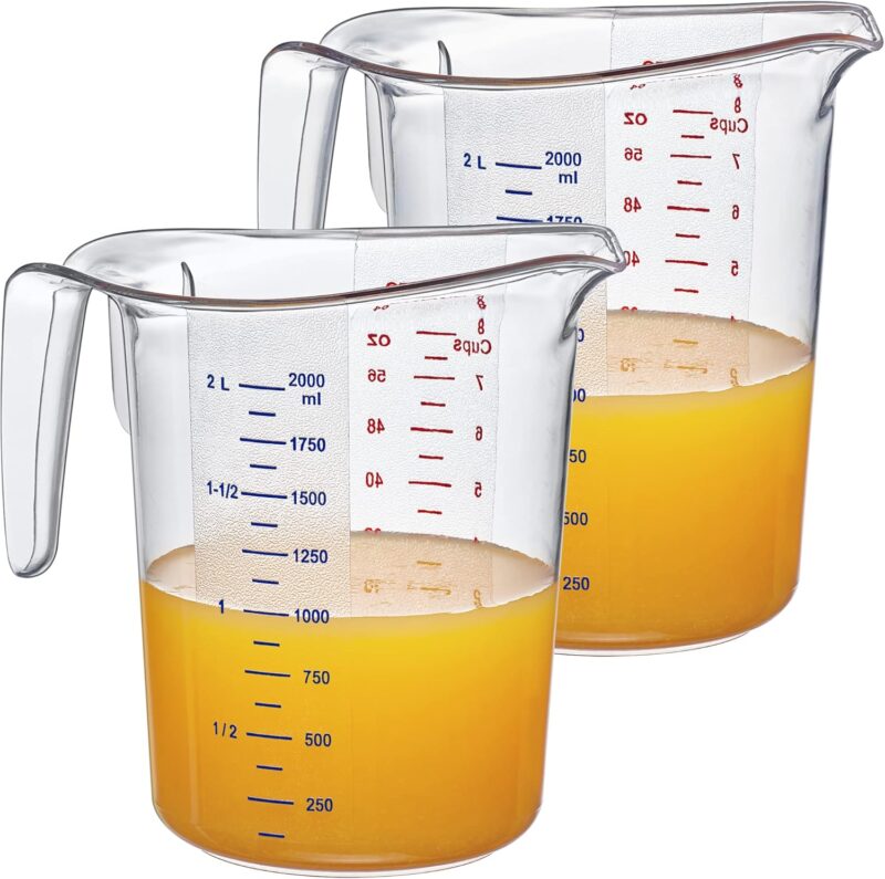 - Unbreakable Plastic Measuring Pitchers (2-Pack), Food-Grade Measuring Jugs, 8-Cup Capacity (2-Quart), Stackable and Dishwasher-Safe, Great for Oil, Vinegar, Flour, More