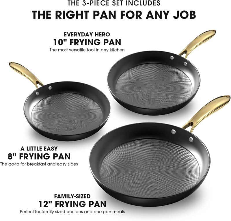 Non Stick Frying Pans, Nonstick Cast Iron Skillets 3 Pcs - 8 Inch, 10 Inch and 12 Inch Nonstick Frying Pan Set, Professional Frying Pans Set, Nonstick Pan with Stay Cool Handle, Best Gifts - Image 2