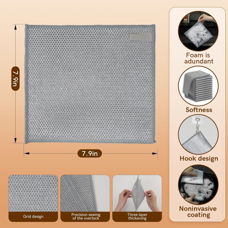 12 Pcs New Upgrade 3-Layer Metal Dish Cloth, No Scratches and No Odor, Multipurpose Wire Dishwashing Rag for Wet and Dry, Kitchen Cleaning Dishrags for Sinks, Dishes, Stove Top - Image 2