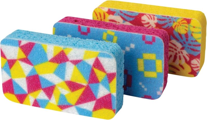 Cellulose Scrub Sponges, Plum, Lime and Orange Print , 3-Pack