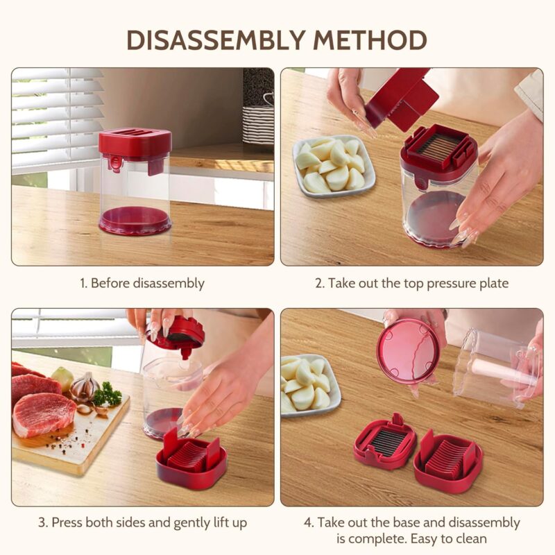 Garlic Slicer, Press Garlic Cutter, Super Thin Fast Slicer, Rust Proof, Dishwasher Safe, Easy Clean to Disassemble (Red) - Image 2