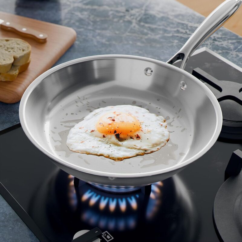 Stainless Steel Frying Pan Set 3 Piece - 8 Inch, 10 Inch and 12 Inch Fry Skillet Stainless Steel Pan, Dishwasher and Oven Safe Cookware - Image 2